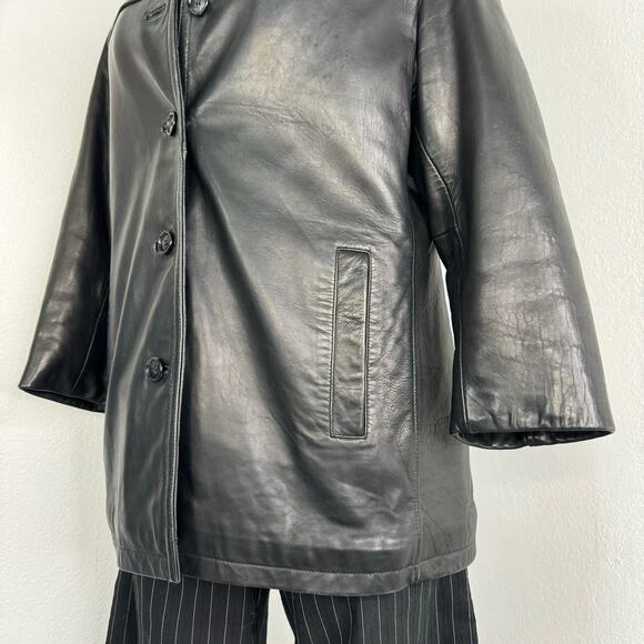 Vintage Leather Button Blazer Jacket Black Whet Blu Size XL - Picture 6 of 8